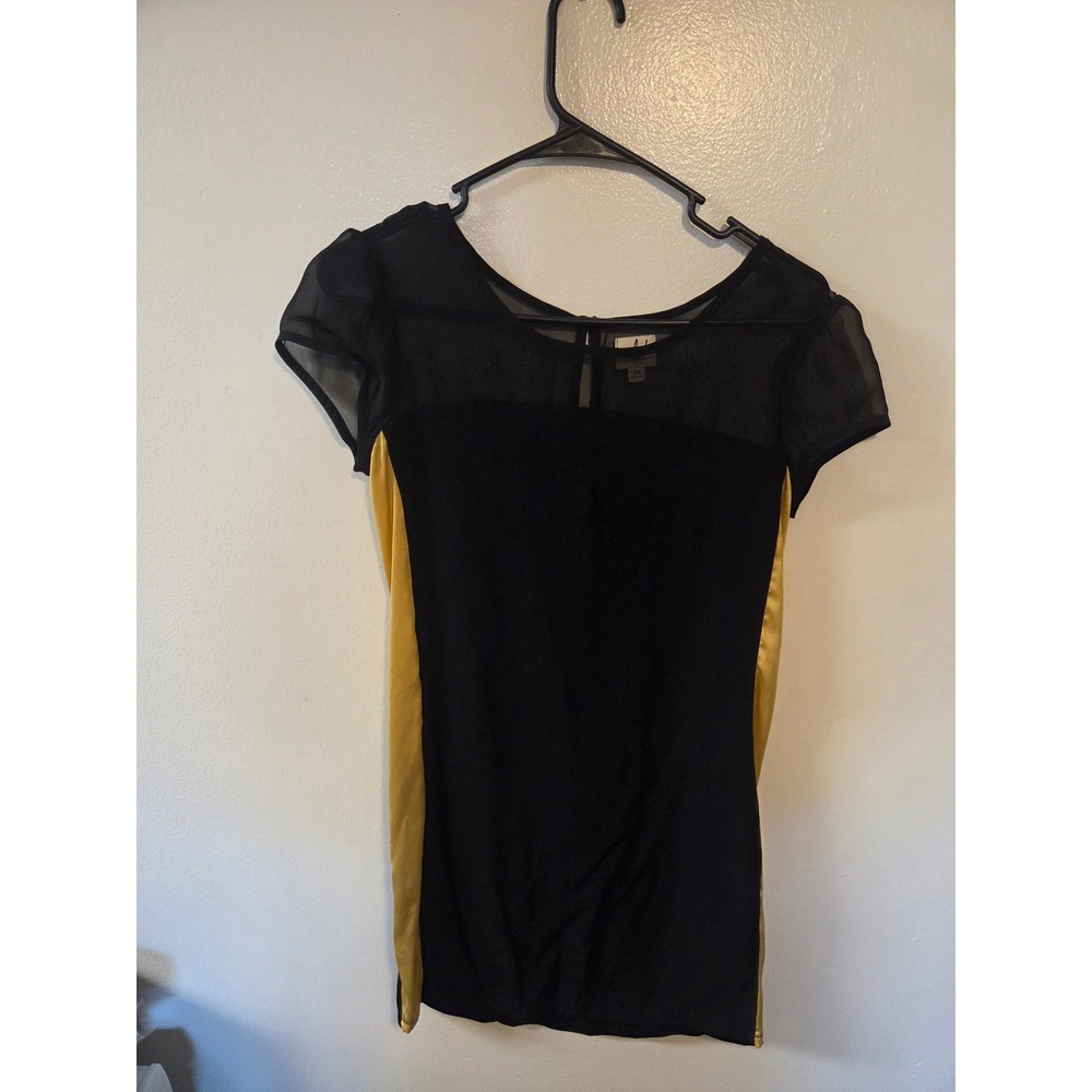 Lost Black Sheer Mesh Gold Satin Panel Keyhole Back Top XS
